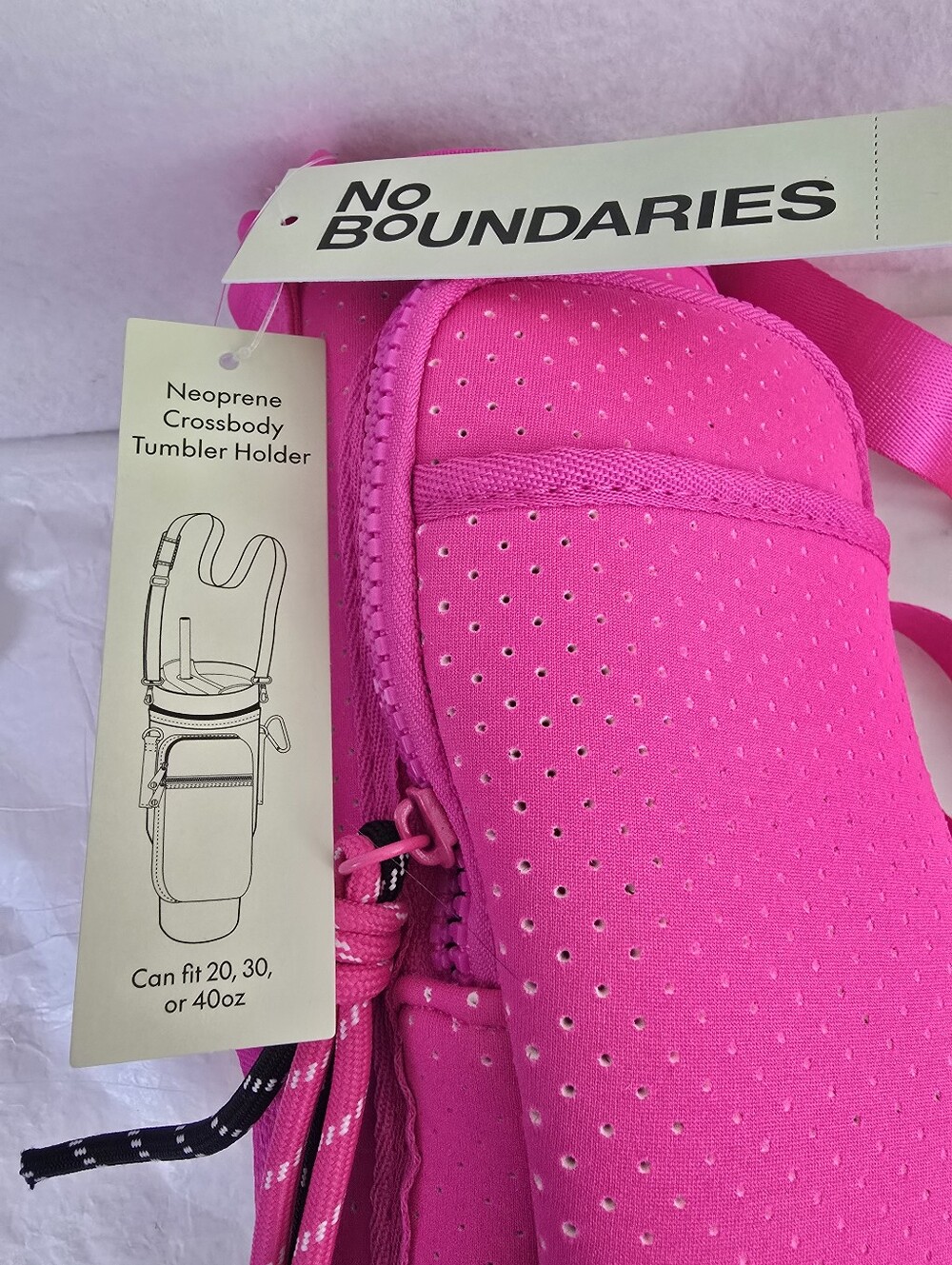 No Boundaries Neoprene fits up 40oz Crossbody Tumbler Holder Water Bag Pink NWT - Picture 8 of 13